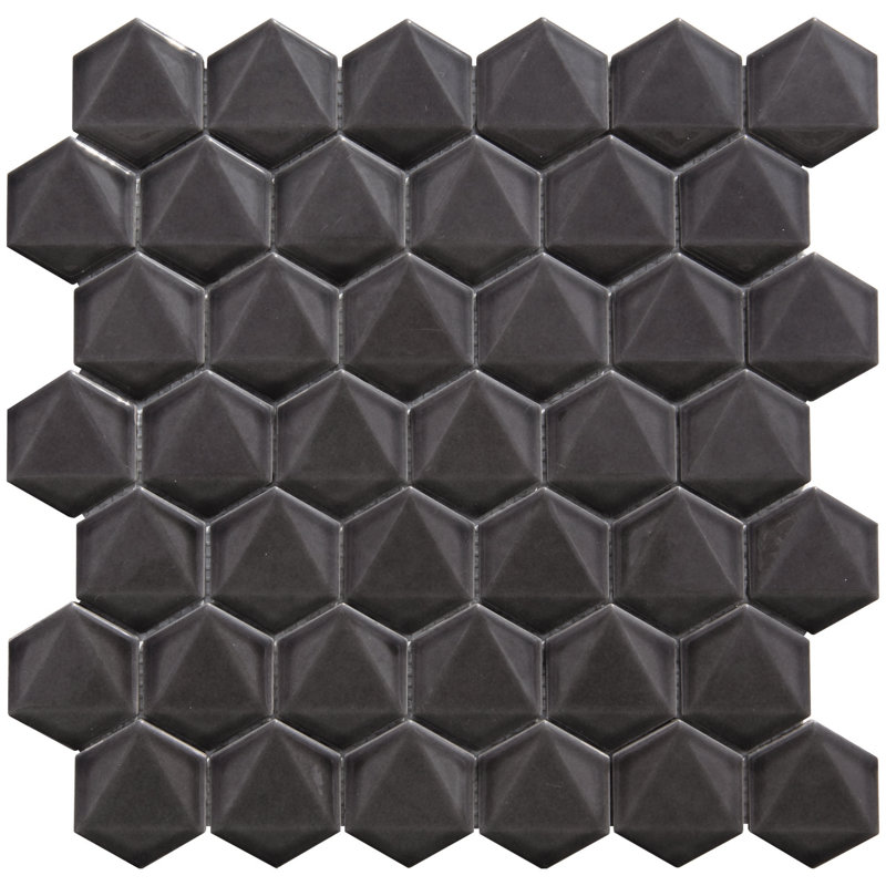 2" x 2" Porcelain Honeycomb Mosaic Wall & Floor Tile, Dark Gray