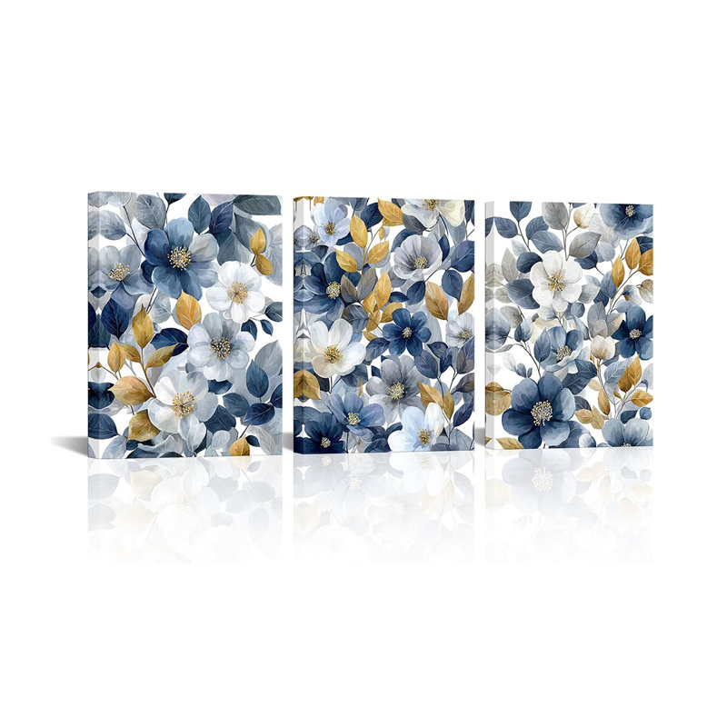 3 Piece Wrapped Canvas Print, Blue