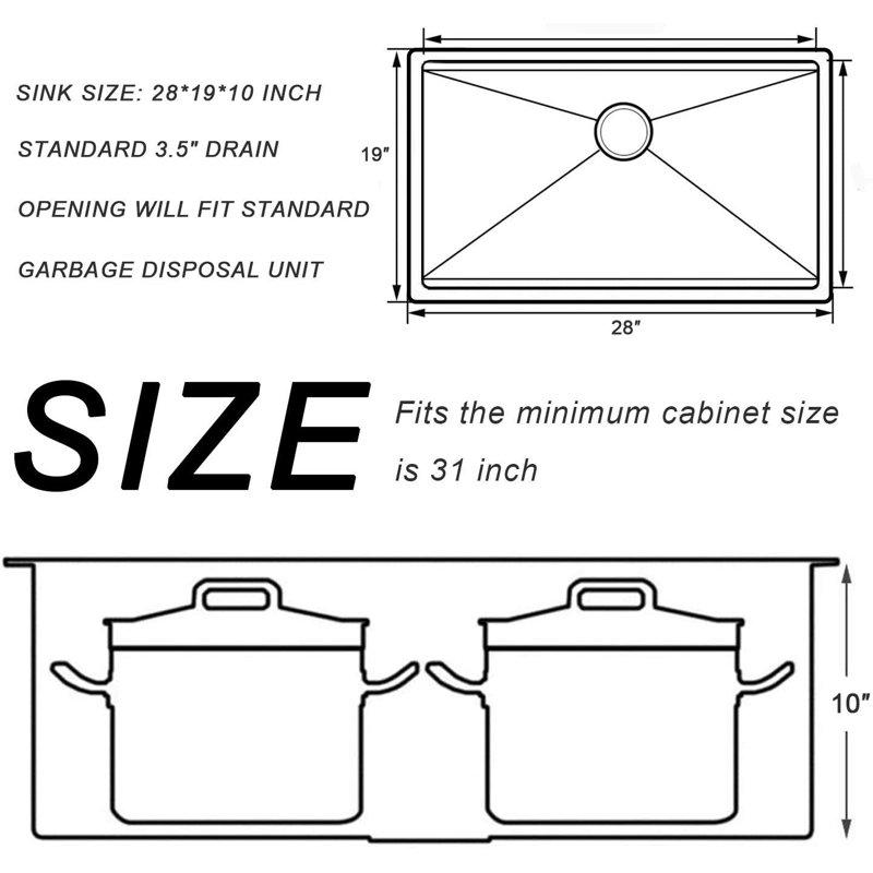 28 " L Undermount Single Bowl Stainless Steel Kitchen Sink