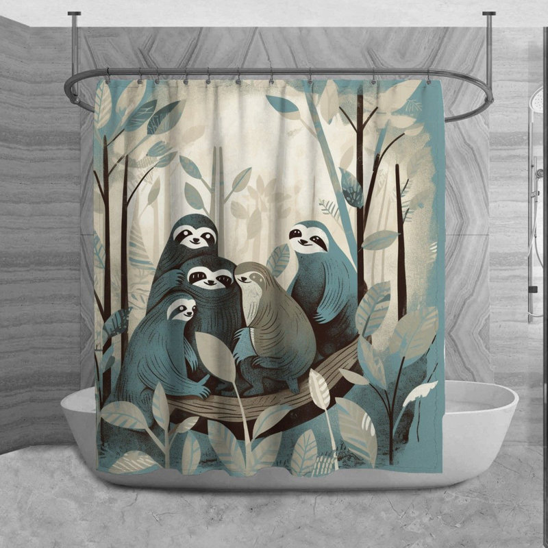 Sloth Shower Curtain Animals Bathroom Décor Blue/Brown, H 84 po x l 70 po