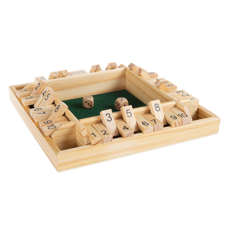 Shut The Box - Jeu classique de jeu de 10 chiffres pour jusqu'à 4 joueurs - Planche en bois à l'ancienne avec dés pour adultes et enfants