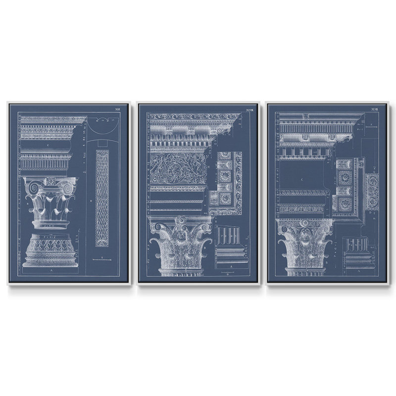 Étude de corail rétro I, ensemble de 3 toiles encadrées, Blanc, H 27 po x l 54 po