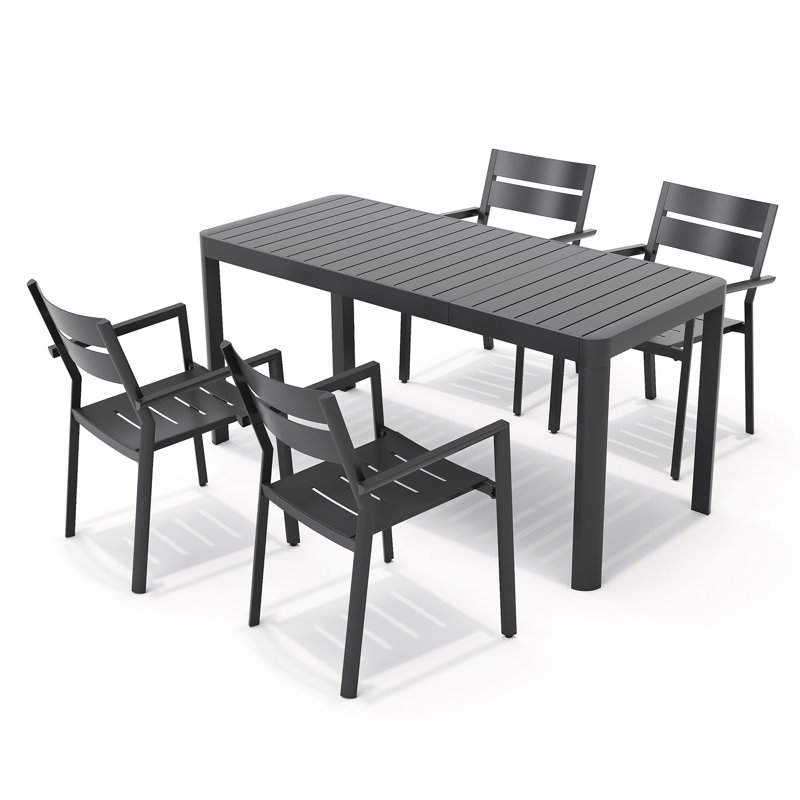 Cademon 4 - Person Aluminum Rectangular Extendable Outdoor Dining Set with Stacking Chairs, 4 Person