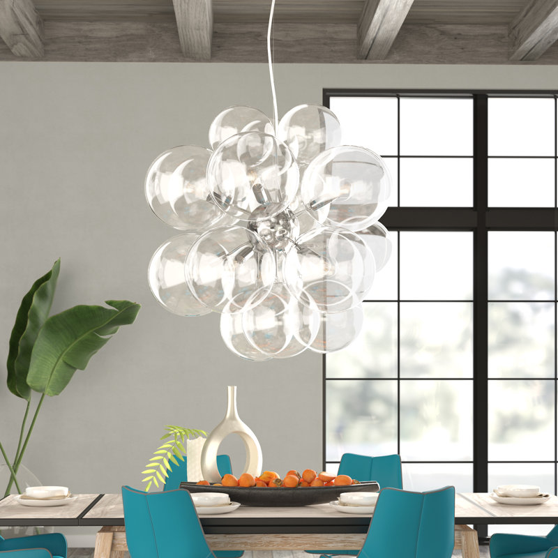 Lustre sphérique spoutnik 6 lumières Luisa, Transparent, Chrome poli