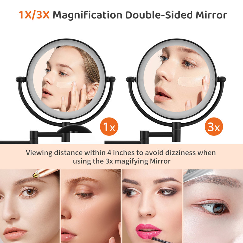 8 po X P 8 po Miroir de maquillage H, Noir