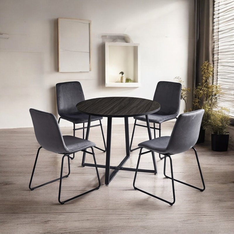 Ensemble de table de salle à manger moderne avec plateau en bois 35,4 po pour 4 chaises rembourrées en velours Modern