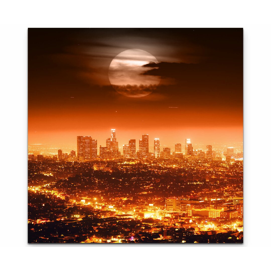 Leinwandbild Skyline von Los Angeles bei Vollmond