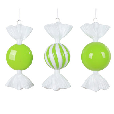 Assortiment d'ornements de bonbon 7 "très lustré. Comprend un assortiment de 3 ornements par sac.