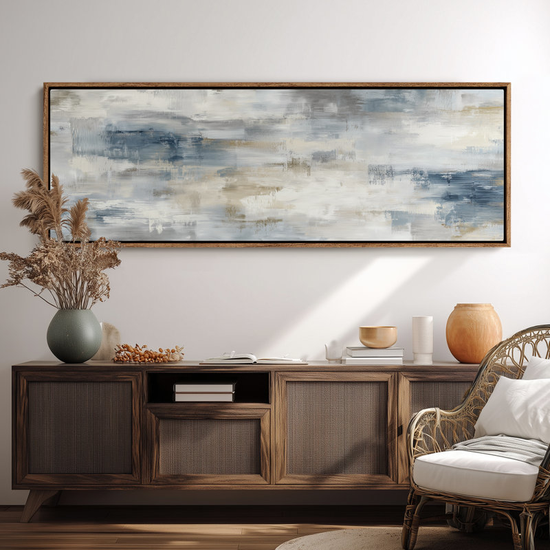 Soft Blue and Neutral Abstract for Living Room or Bedroom Print Wall Art, 20" H x 60" W, Natural