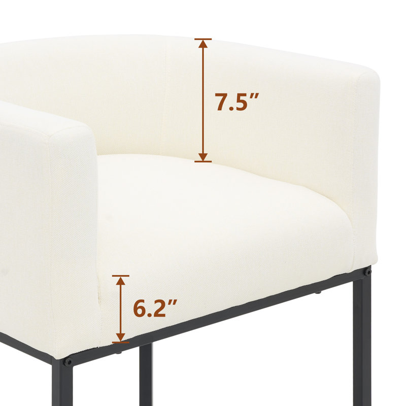 26" Upholstered Barrel Counter Stool, White, 4, Black