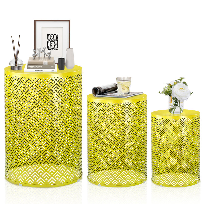 Ensemble de 3 tables d'appoint d'extérieur empilables en métal, Jaune