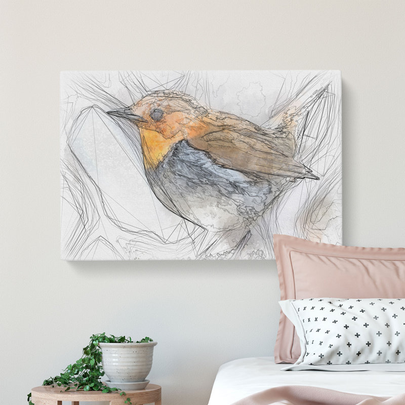 Charming Robin Bird - Wrapped Canvas, 35cm H x 50cm W x 3cm D