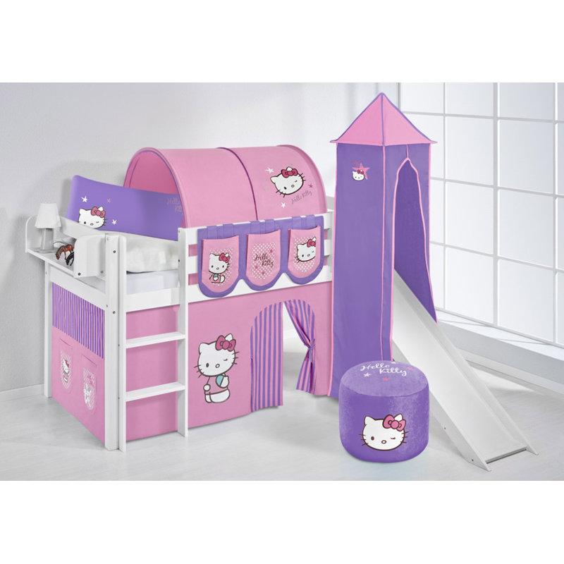 Hello Kitty Single Mid Sleeper Bed with Textile Set, UK Single (90 x 190cm), Purple