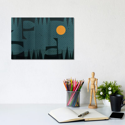 Abstract Geometric And Yellow Moon Landscape by Emmanuel Signorino - Wrapped Canvas Print