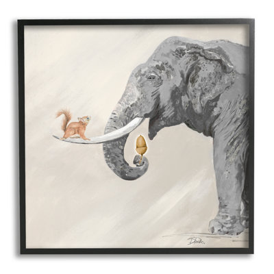 Éléphant amusant et écureuil, glands - impression