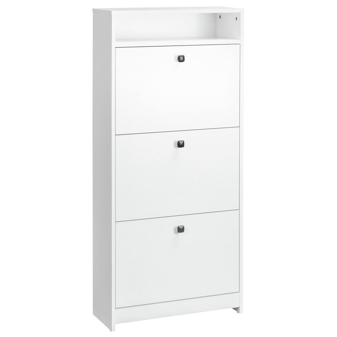 Wooden 3 Pull-Down Drawers 18 Pairs Shoe Storage Cabinet Footwear Organiser Rack Hallway Furniture With Open Shelf - White