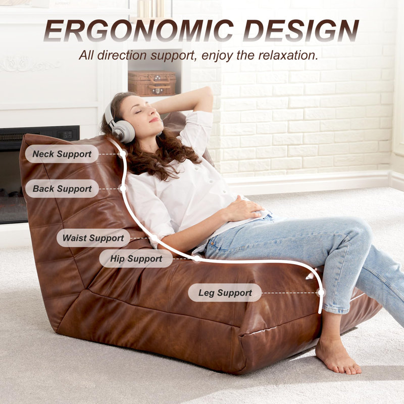 Bean Bag Chair Lazy Floor Sofa, Brown Faux Leather