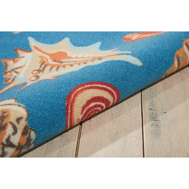 Azure Seashell Pattern 10' x 13' Synthetic Indoor/Outdoor Rug
