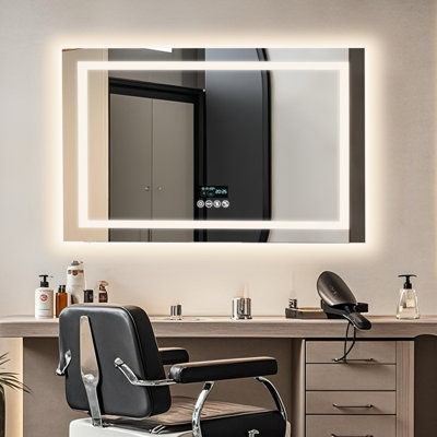 Led Bathroom Mirror With Lights, Wall-mounted With Bluetooth Speaker, Time & Date Display Anti-fog, 3 Colour Temperature, Dimmable Brightness, Ip65 Waterproof, Tempered Glass, Frontlit & Backlit