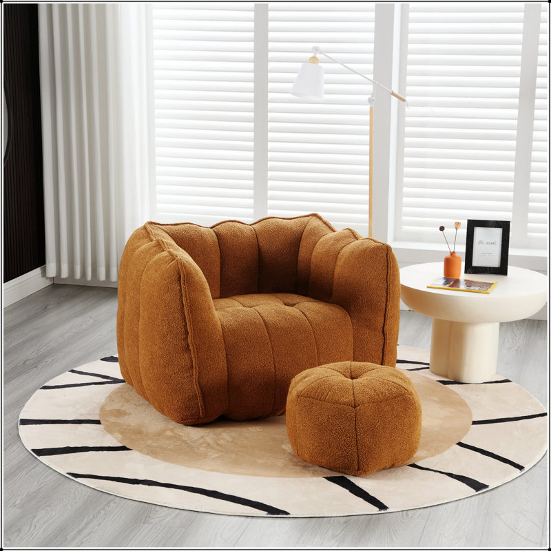 Soft Bean Bag Chair With High Resilient Foam For Ultimate Comfort In Living Room And Bedroom, Khaki/Yellow