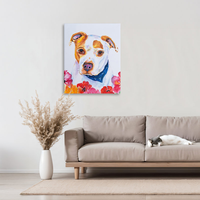 Chiot tacheté avec toile, conception de Tatiana Roberts, H 30 po x l 24 po