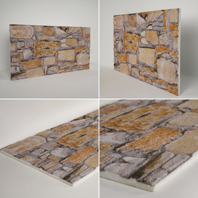 3D Faux Stone Wall Panels, Set of 9 (Covers 48 Sq Ft), 20" x 40" Foam Wall Cladding for Interior & Exterior Accent Walls