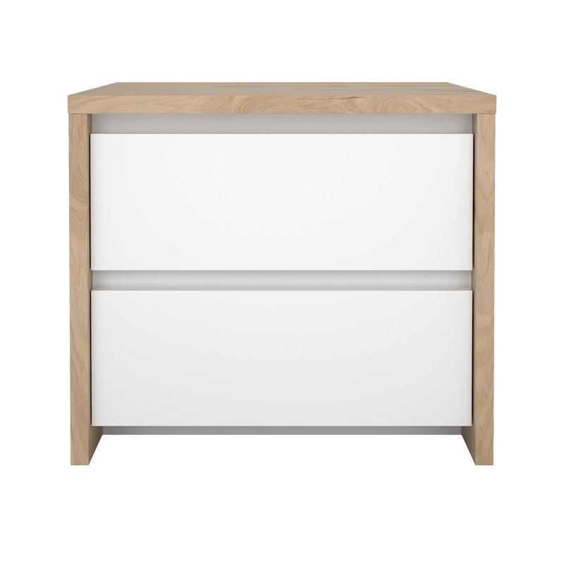 17-Inch Tall 2-Drawer Nightstand End Table, Jackson Hickory/White High Gloss