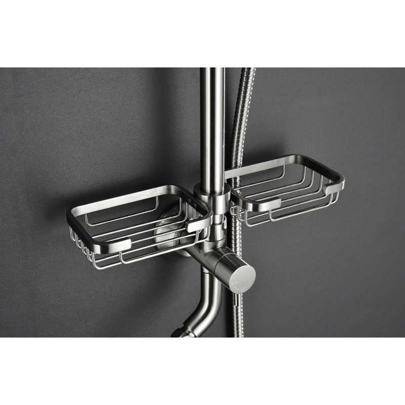 Ensemble de douche en nickel brossé avec pomme de douche à effet de pluie naturelle de 10 po, barre à 4 mains et barre de savon coulissante réglable