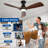 42 Inch Walnut 3 Blade Flush Mount Low Profile Ceiling Fan with Lights and Remote, Dimmable Indoor Outdoor Fan with Remote APP Control Quiet DC Motor Timer-1705845750-1705845747-1705845744