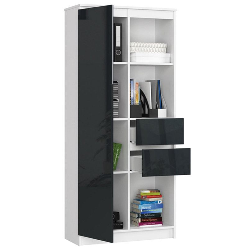 Alexs 180 cm H x 80 cm W Standard Bookcase, Graphite Gloss