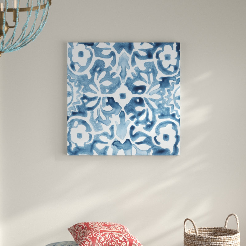 «Indigo Sampler V» par June Erica Vess, peinture sur toile tendue, H 30 po x l 30 po