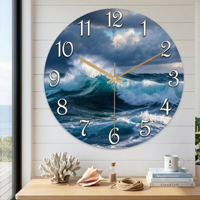 Landscape & Nature Ocean Waves Stormy Sky Clock Face Design Ultra Clear Glass Wall Clock