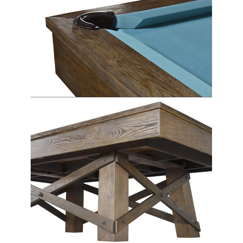 8ft Sage Brown Ash Wood Slate Top Pool Table with Genuine Leather Pockets