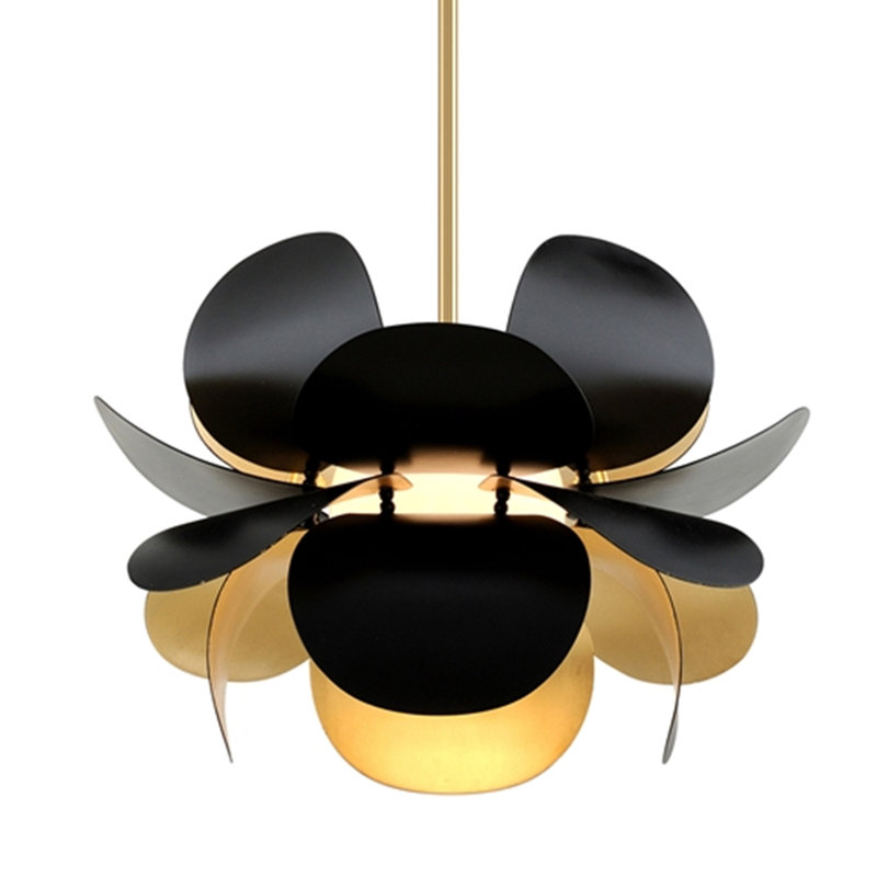 Ginger 1 - Light Unique / Statement Geometric Pendant, Gold Leaf/Soft Black Combo, 17" H x 26.25" W x 26.25" D