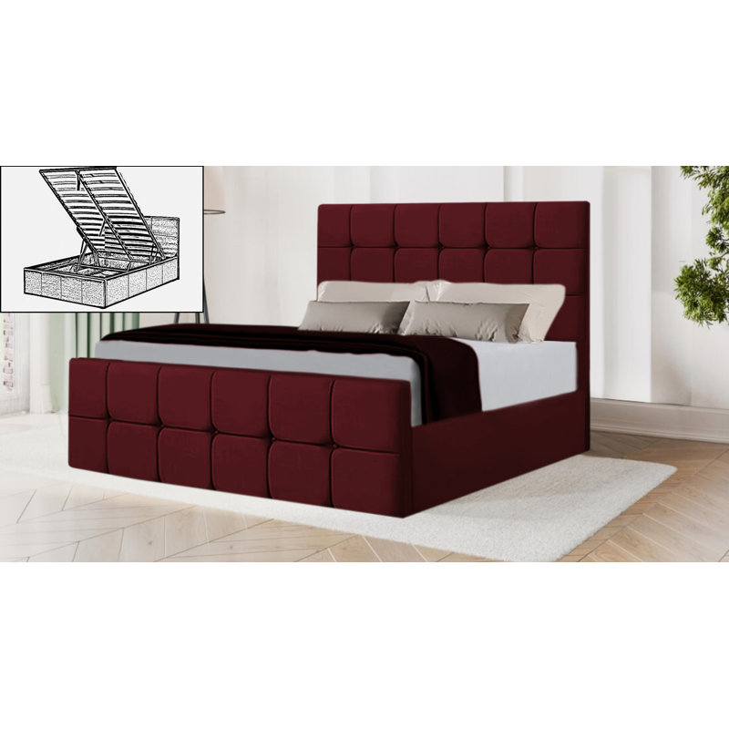 Averyona Upholstered Ottoman Storage Bed, Double (4'6), Burgundy