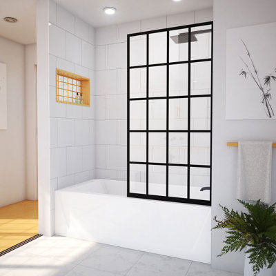 DreamLine French Linea Toulon 30 in. W x 58 in. H Frameless Single Panel Tub Screen in Satin Black