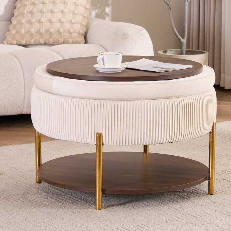 Table basse avec repose-pieds 4 en 1 avec plateau amovible en bois, table d'appoint rembourrée avec tablette de rangement et pieds en métal