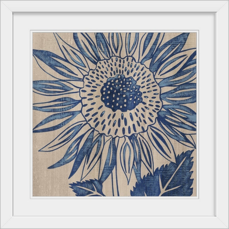 Indigo tournesol - imprimé, Cadre blanc, H 28 x l 28 po x P 1 po