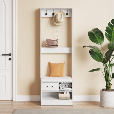 Tiznit 69" Hall Tree Coat Rack with Bench and Shoe Storage