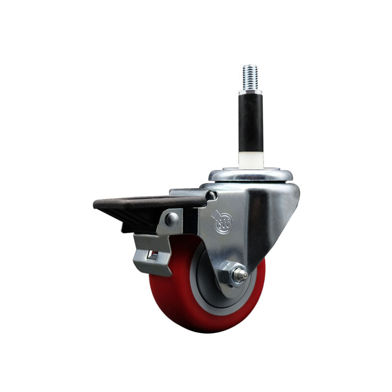 Roulettes pivotantes extensibles 3 po en poly rouge 7/8 po avec frein SCC