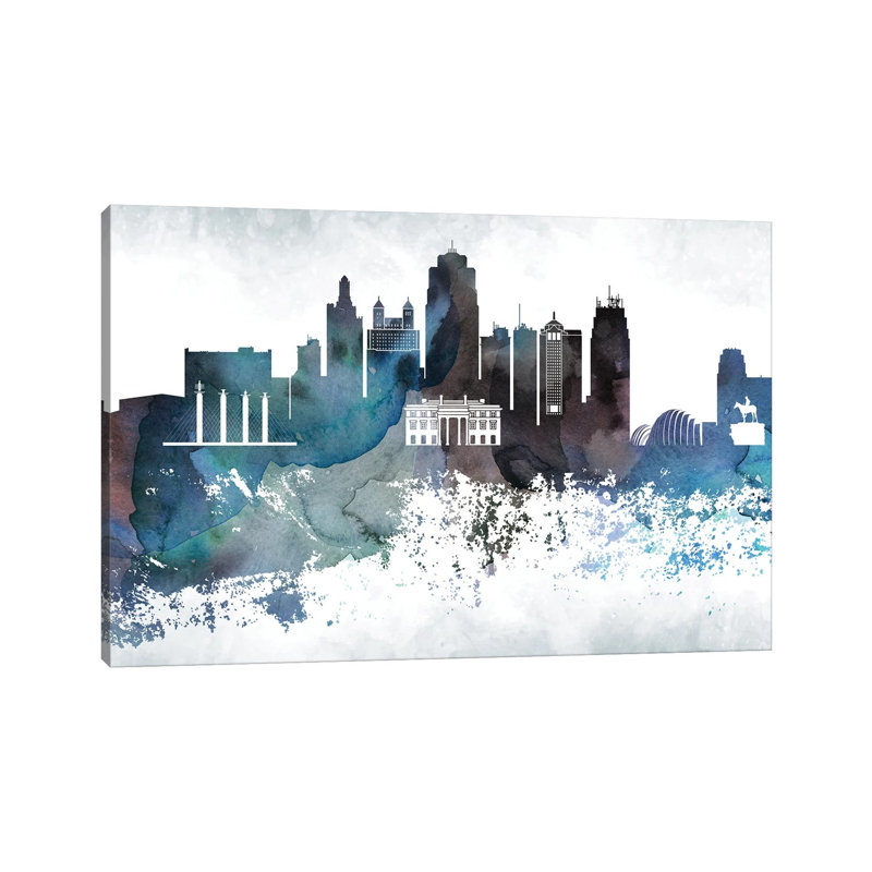Kansas City Bluish Skylines - Wrapped Canvas Print, 30.48cm H x 45.72cm W