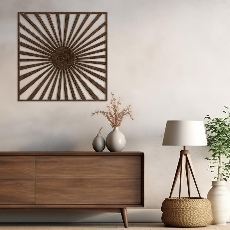 Sun Rays Burst, Black Gold Metal Wall Accent, Minimalist Modern Contemporary Home Decor, 30" H x 30" W x 0.05" D, Bronze