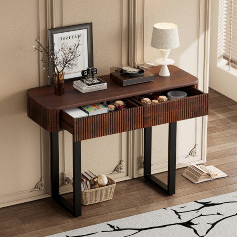 Solid Wood Entryway Table with Fluted Design, Honey