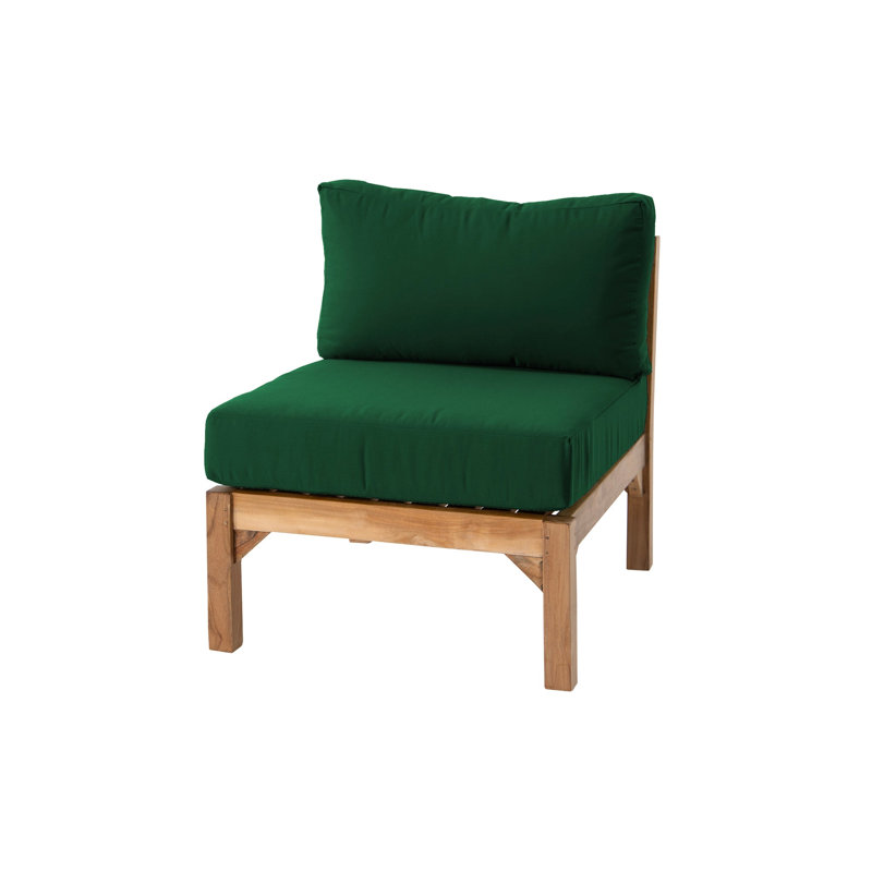 Chaise longue sans accoudoirs en teck avec coussins Sunbrella Monterey, Vert forêt