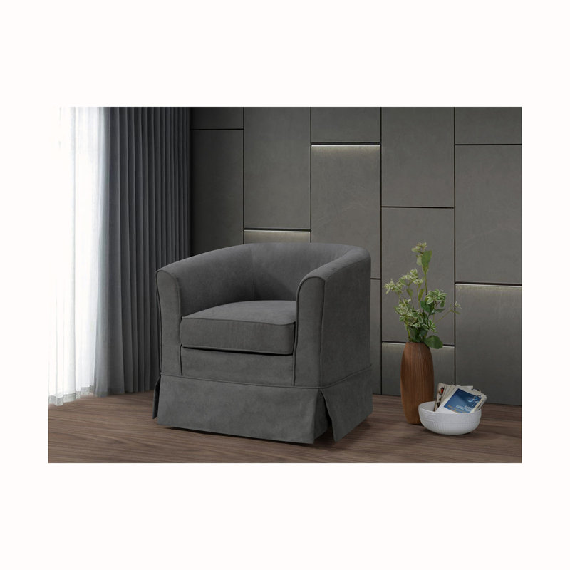 Fauteuil demi-tonneau pivotant en tissu tissé Falahee, Tissu gris foncé