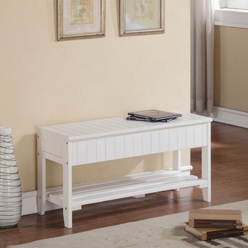 Solid Wood Shoe Bench With Storage, White
