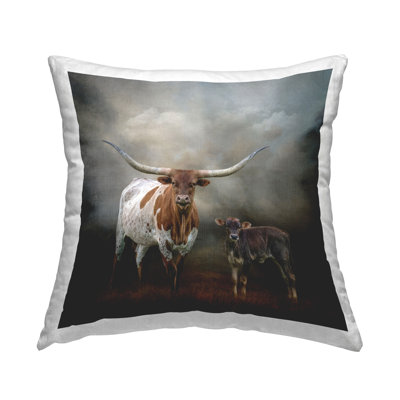 Longhorn & Calf Babysitter Decorative Printed Throw Pillow Design by Kelley Parker