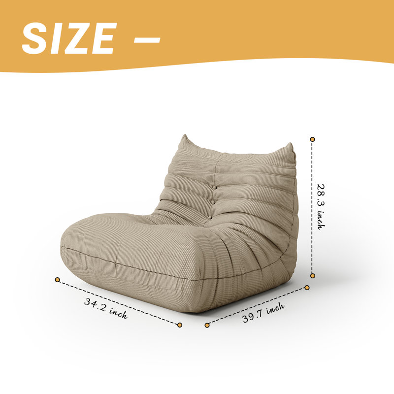 Compression Fireside Chair Bean Bag Chair Lazy Floor Sofa, Armless Foam Sofa Lounger Tatami Recliner Sofa For Living Room Bedroom Dorm Office