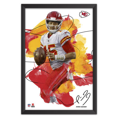Tableau encadré de Patrick Mahomes, joueur des Chiefs de Kansas City (NFL), style coup de pinceau | 68,5 x 99 cm