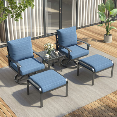 2-Person Outdoor Aluminum Swivel Rocker Patio Conversation Set with Ottomans